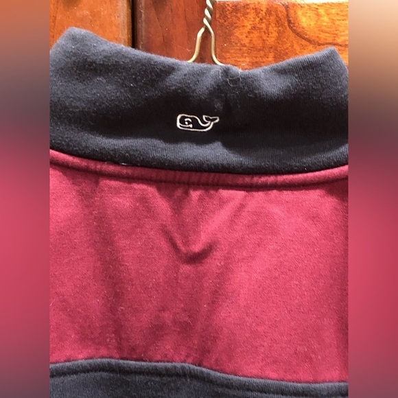 Vineyard Vines 1/4 zip fleece jacket black & maroon shoulders Sz L - Picture 7 of 9